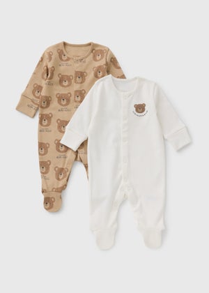 2 Pack Baby Brown Bear Sleepsuit (Newborn-23mths)