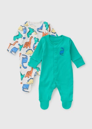2 Pack Baby Multicolour Dino Sleepsuits (Newborn-23mths)