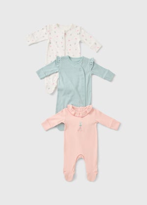 3 Pack Baby Multicolour Mouse Sleepsuits (Newborn-12mths)