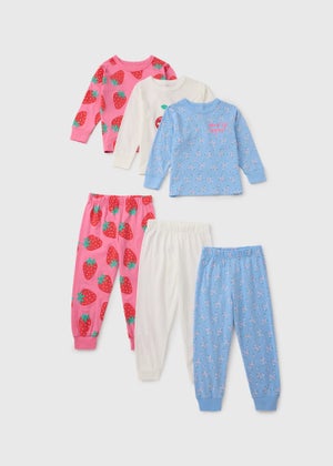3 Pack Girls Pink Fruit Long Pyjama Set (1-7yrs)