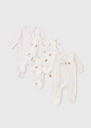 3 Pack White Bear Layette Sleepsuits (Newborn-12mths)