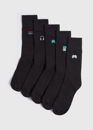 5 Pack Black Gaming Design Socks