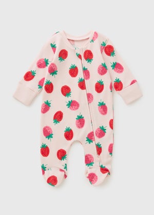 Baby Pink Strawberry Zipped Sleepsuit (Newborn-23mths) Baby Pink Strawberry Zipped Sleepsuit (Newborn-23mths)