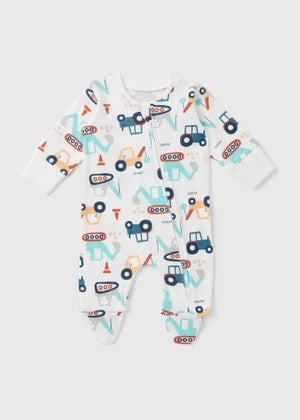 Baby White Digger Sleepsuit (Newborn-23mts) Baby White Digger Sleepsuit (Newborn-23mts)