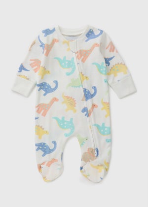 Baby White Dinosaur Zipped Sleepsuit (Newborn-23mths) Baby White Dinosaur Zipped Sleepsuit (Newborn-23mths)