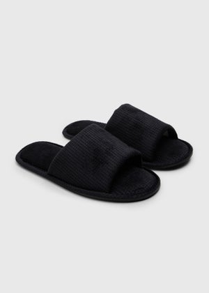 Black Waffle Slider Slippers