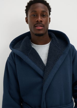 Blue Bonded Hooded Dressing Gown