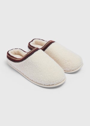 Cream Borg Trim Mule Slipper