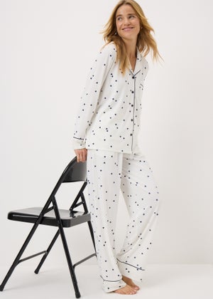 Cream Heart Button Pyjama Set Cream Heart Button Pyjama Set