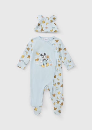 Disney Baby Light Blue Mickey Breakfast Sleepsuit & Hat (Newbron-12mths) Disney Baby Light Blue Mickey Breakfast Sleepsuit & Hat (Newbron-12mths)