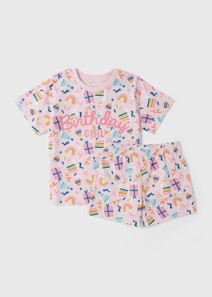 Girls Pink Birthday Girl Short Pyjama Set (1-7yrs) Girls Pink Birthday Girl Short Pyjama Set (1-7yrs)