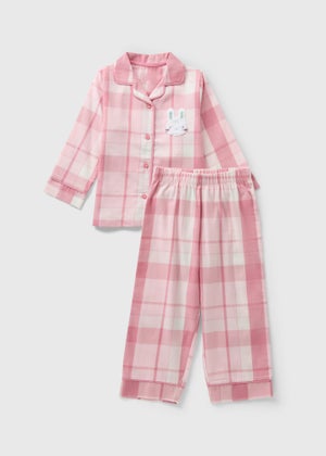 Girls Pink Check Bunny Pyjama Set (1-7yrs) Girls Pink Check Bunny Pyjama Set (1-7yrs)