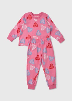 Girls Pink Heart Valentines Long Pyjama Set (1-13yrs) Girls Pink Heart Valentines Long Pyjama Set (1-13yrs)