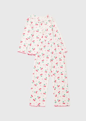 Girls White Cherry Pyjama Set (7-13yrs) Girls White Cherry Pyjama Set (7-13yrs)