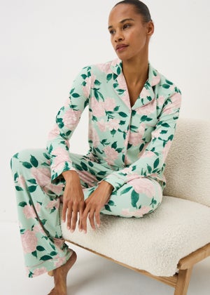 Green Floral Button Pyjama Set