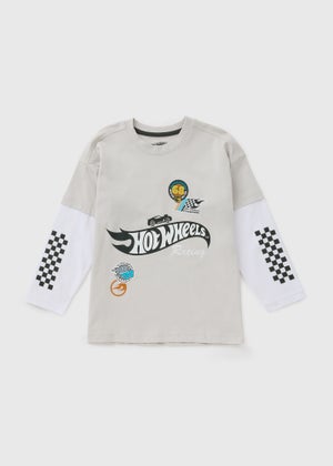 Hot Wheels Boys Grey Mock Sleeve Top (3-11yrs) Hot Wheels Boys Grey Mock Sleeve Top (3-11yrs)