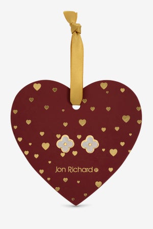 Jon Richard 18K Gold Plated & Mother of Pearl Clover Earrings Hanging Heart