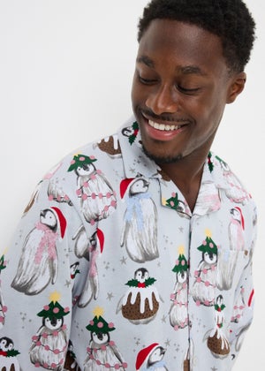 Mens Grey Penguin Christmas Family Pyjamas Mens Grey Penguin Christmas Family Pyjamas