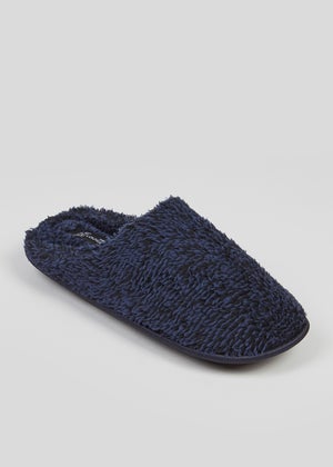 Navy Fluffy Mule Slippers Navy Fluffy Mule Slippers