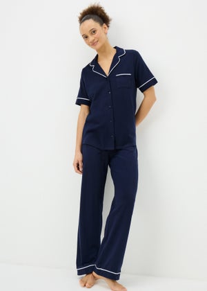 Navy Short Sleeve Traditional Pyjama Set