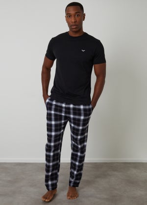 Threadbare Black Cotton Blend Short Sleeve Check Pyjama Set Threadbare Black Cotton Blend Short Sleeve Check Pyjama Set
